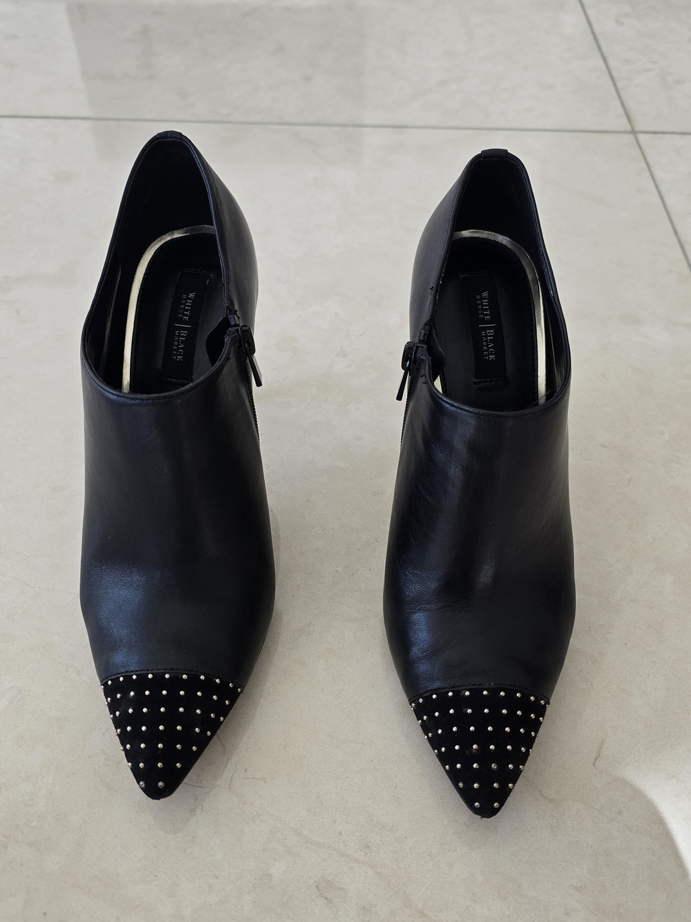 WHBM Klaudia Black Studded Pointed Toe Ankle Booties - Size 8.5